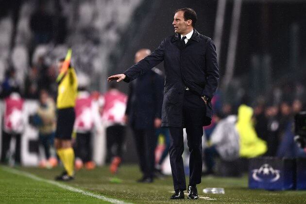 Juventus' Italian coach Massimiliano Allegri reacts during the UEFA Champions League quarter-final first leg football match between Juventus and Real Madrid at the Allianz Stadium in Turin on April 3, 2018. / AFP PHOTO / Marco BERTORELLO        (Photo credit should read MARCO BERTORELLO/AFP/Getty Images)