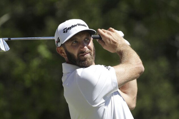 Dustin Johnson plays his shot from the fourth tee during a practice round at the Dell Technologies Match Play golf tournament at Austin County Club, Tuesday, March 20, 2018, in Austin, Texas. (AP Photo/Eric Gay)