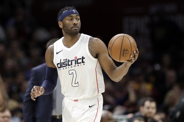 Washington Wizards' John Wall drives against the Cleveland Cavaliers in the second half of an NBA basketball game, Thursday, April 5, 2018, in Cleveland. (AP Photo/Tony Dejak)