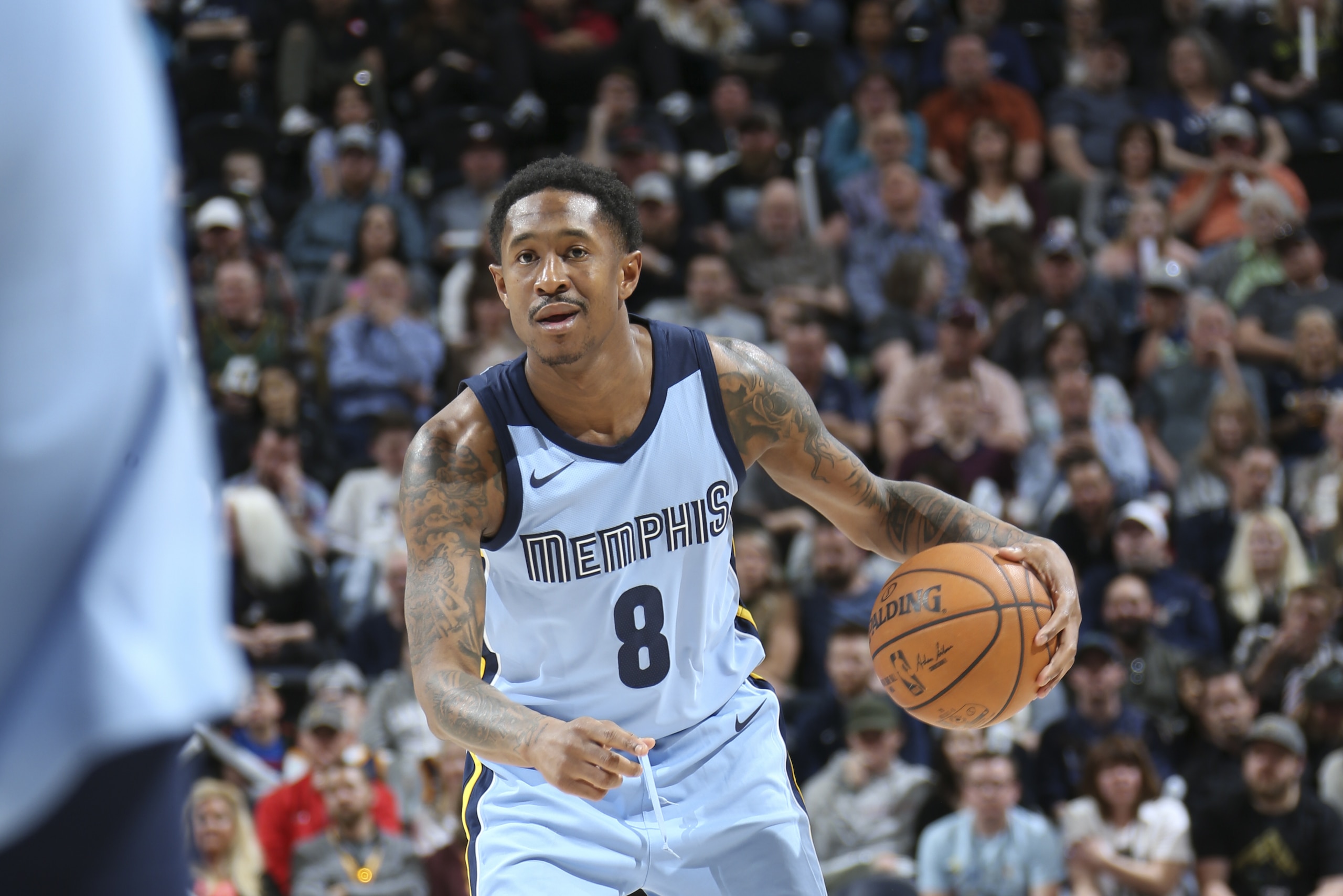 SALT LAKE CITY, UT - MARCH 30: MarShon Brooks #8 of the Memphis Grizzlies handles the ball against the Utah Jazz on March 30, 2018 at vivint.SmartHome Arena in Salt Lake City, Utah. NOTE TO USER: User expressly acknowledges and agrees that, by downloading and or using this Photograph, User is consenting to the terms and conditions of the Getty Images License Agreement. Mandatory Copyright Notice: Copyright 2018 NBAE (Photo by Melissa Majchrzak/NBAE via Getty Images) SALT LAKE CITY, UT - MARCH 30: MarShon Brooks #8 of the Memphis Grizzlies handles the ball against the Utah Jazz on March 30, 2018 at vivint.SmartHome Arena in Salt Lake City, Utah. NOTE TO USER: User expressly acknowledges and agrees that, by downloading and or using this Photograph, User is consenting to the terms and conditions of the Getty Images License Agreement. Mandatory Copyright Notice: Copyright 2018 NBAE (Photo by Melissa Majchrzak/NBAE via Getty Images)