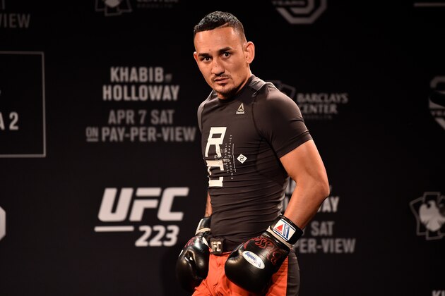 BROOKLYN, NY - APRIL 04:  Max Holloway holds an open training session for fans and media during the UFC 223 Open Workouts at the Music Hall of Williamsburg on April 4, 2018 in Brooklyn, New York. (Photo by Jeff Bottari/Zuffa LLC/Zuffa LLC via Getty Images)