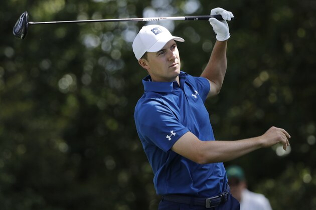 Jordan Spieth watches his drive on the second hole during the second round at the Masters golf tournament Friday, April 6, 2018, in Augusta, Ga. (AP Photo/David J. Phillip)