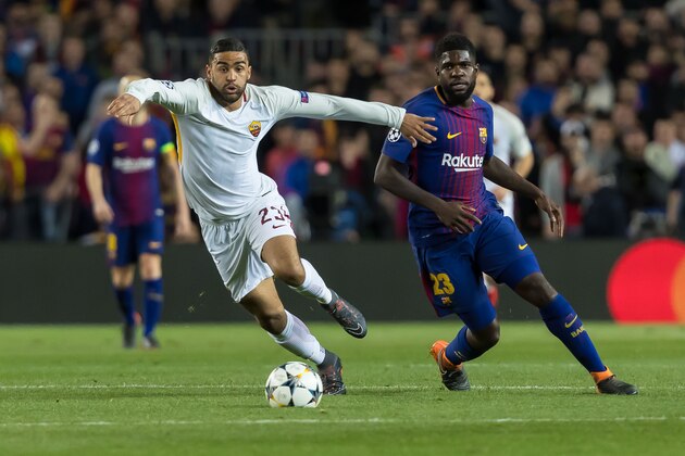 BARCELONA, SPAIN - APRIL 04: Gregoire Defrel of Rom controls the ball during the UEFA Champions League Quarter-Final first leg match between FC Barcelona and AS Roma at Camp Nou on April 4, 2018 in Barcelona, Spain. (Photo by TF-Images/TF-Images via Getty Images) BARCELONA, SPAIN - APRIL 04: Gregoire Defrel of Rom controls the ball during the UEFA Champions League Quarter-Final first leg match between FC Barcelona and AS Roma at Camp Nou on April 4, 2018 in Barcelona, Spain. (Photo by TF-Images/TF-Images via Getty Images)