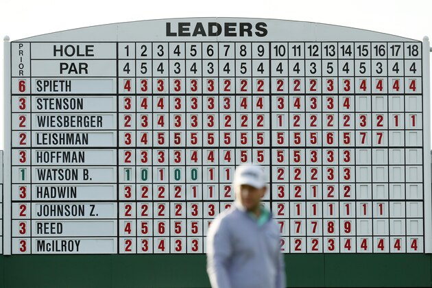 AUGUSTA, GA - APRIL 06:  Branden Grace of South Africa looks on from in front of a leaderboard during the second round of the 2018 Masters Tournament at Augusta National Golf Club on April 6, 2018 in Augusta, Georgia.  (Photo by Patrick Smith/Getty Images)