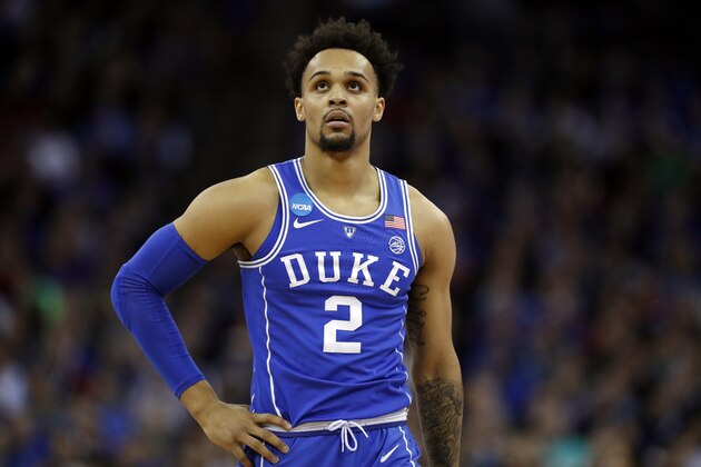 Duke's Gary Trent Jr. is seen during the first half of a regional final game against Kansas in the NCAA men's college basketball tournament Sunday, March 25, 2018, in Omaha, Neb. (AP Photo/Charlie Neibergall)