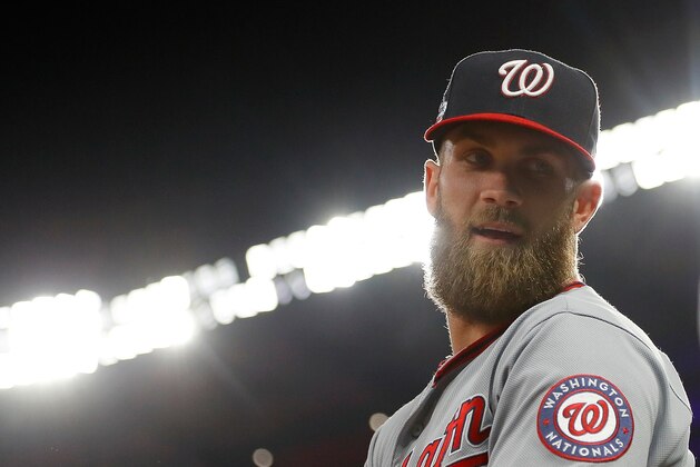 ATLANTA, GA - APRIL 03:  Bryce Harper #34 of the Washington Nationals walks on the field in the fifth inning against the Atlanta Braves at SunTrust Park on April 3, 2018 in Atlanta, Georgia.  (Photo by Kevin C. Cox/Getty Images)