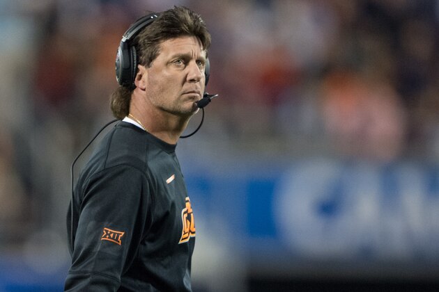 ORLANDO, FL - DECEMBER 28: Head coach Mike Gundy of the Oklahoma State Cowboys during their game against the Virginia Tech Hokies on December 28, 2017 at Camping World Stadium in Orlando, Florida. (Photo by Michael Chang/Getty Images) ORLANDO, FL - DECEMBER 28: Head coach Mike Gundy of the Oklahoma State Cowboys during their game against the Virginia Tech Hokies on December 28, 2017 at Camping World Stadium in Orlando, Florida. (Photo by Michael Chang/Getty Images)