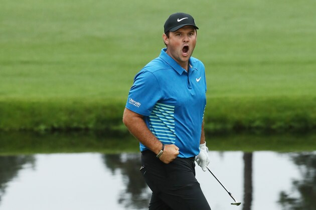 AUGUSTA, GA - APRIL 07:  Patrick Reed of the United States reacts to an eagle on the 15th green during the third round of the 2018 Masters Tournament at Augusta National Golf Club on April 7, 2018 in Augusta, Georgia.  (Photo by Jamie Squire/Getty Images)