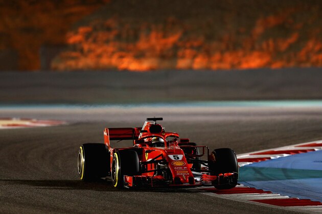 BAHRAIN, BAHRAIN - APRIL 08:  Sebastian Vettel of Germany driving the (5) Scuderia Ferrari SF71H on track during the Bahrain Formula One Grand Prix at Bahrain International Circuit on April 8, 2018 in Bahrain, Bahrain.  (Photo by Mark Thompson/Getty Images)