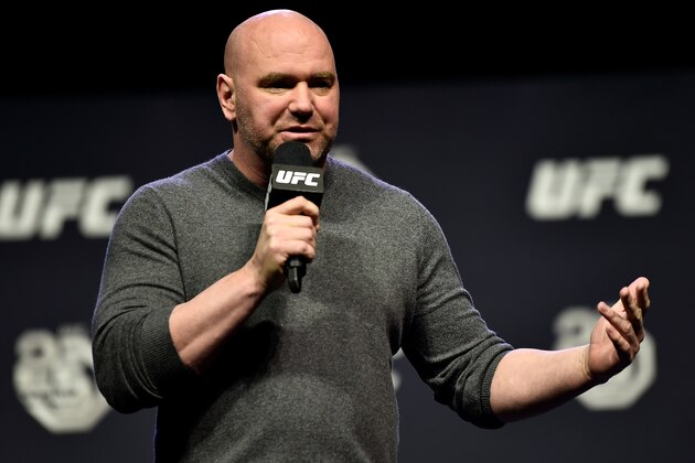 BROOKLYN, NEW YORK - APRIL 06:   UFC president Dana White addresses media during the UFC press conference inside Barclays Center on April 6, 2018 in Brooklyn, New York. (Photo by Jeff Bottari/Zuffa LLC/Zuffa LLC via Getty Images)