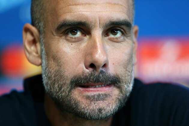MANCHESTER, ENGLAND - APRIL 09:  Josep Guardiola, Manager of Manchester City looks on during a Press Conference at Manchester City Football Academy on April 9, 2018 in Manchester, England.  (Photo by Jan Kruger/Getty Images)