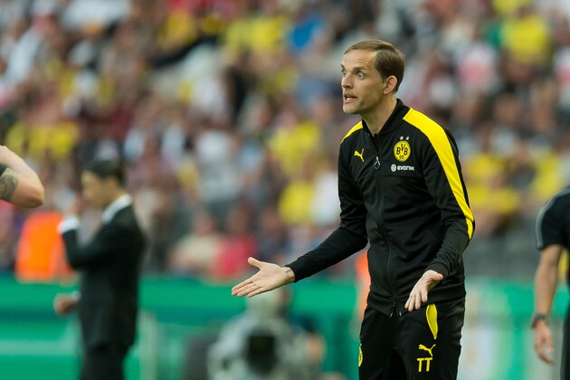 BERLIN, GERMANY - MAY 27: Head coach Thomas Tuchel of Dortmund gestures during the DFB Cup final match between Eintracht Frankfurt and Borussia Dortmund at Olympiastadion on May 27, 2017 in Berlin, Germany. (Photo by TF-Images/Getty Images)