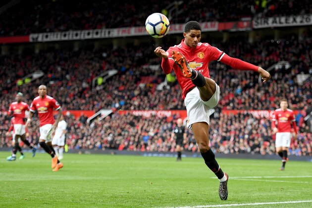MANCHESTER, ENGLAND - MARCH 31:  Marcus Rashford of Manchester United in action during the Premier League match between Manchester United and Swansea City at Old Trafford on March 31, 2018 in Manchester, England.  (Photo by Ross Kinnaird/Getty Images)