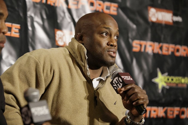Wrestler Bobby Lashley discusses his upcoming MMA match during a Strikeforce news conference in Miami Lakes, Fla. on Tuesday, Jan. 12, 2010.  (AP Photo/J Pat Carter)