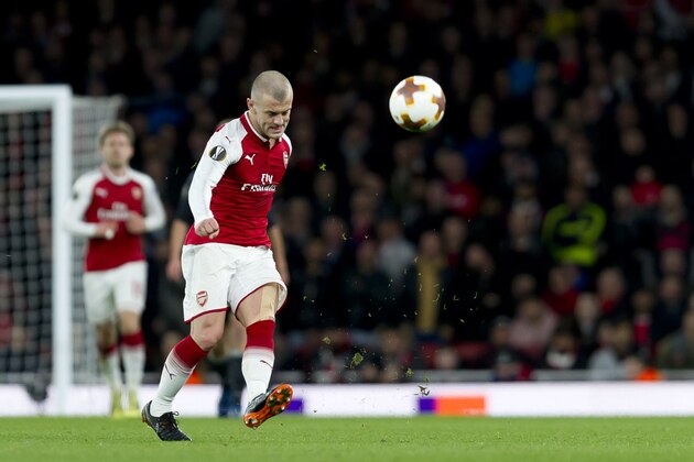 LONDON, ENGLAND - APRIL 05: Jack Wilshere of Arsenal controls the ball during the UEFA UEFA Europa League Quarter-Final first leg match between Arsenal FC and CSKA Moskva at Emirates Stadium on April 5, 2018 in London, United Kingdom. (Photo by TF-Images/TF-Images via Getty Images)