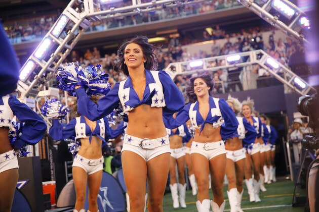 The Dallas Cowboys Cheerleaders perform during an NFL football game against the Los Angeles Chargers on Thursday, Nov. 23, 2017, in Arlington, Texas. (AP Photo/Roger Steinman)