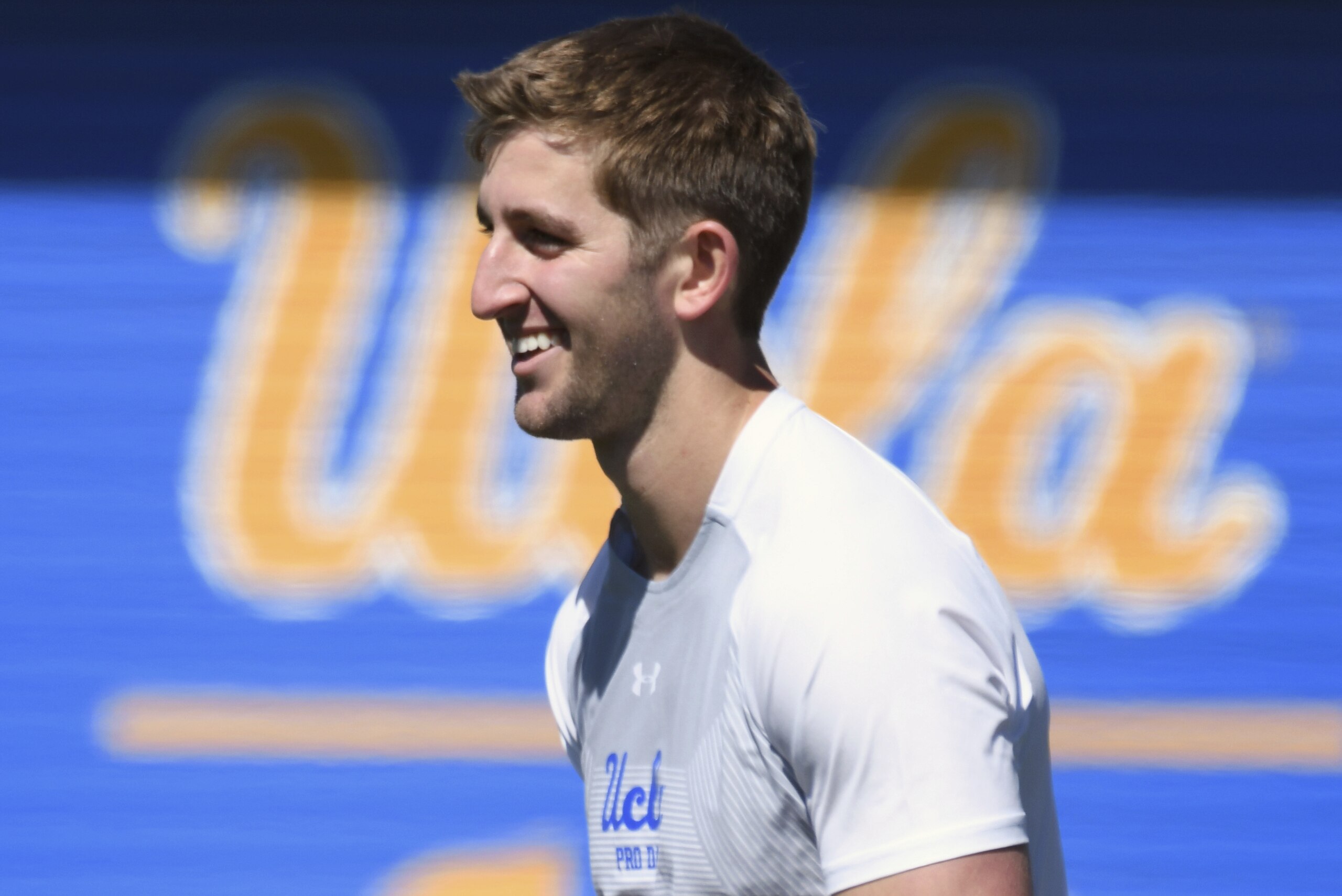 UCLA quarterback Josh Rosen participates in drills during UCLA's pro day for NFL football draft prospects in Los Angeles, Thursday, March 15, 2018. (AP Photo/Michael Owen Baker)