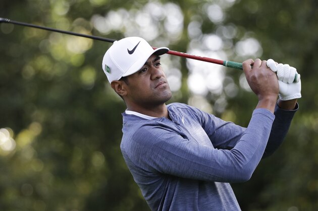 Tony Finau hits a drive on the second hole during the second round at the Masters golf tournament Friday, April 6, 2018, in Augusta, Ga. (AP Photo/David J. Phillip)