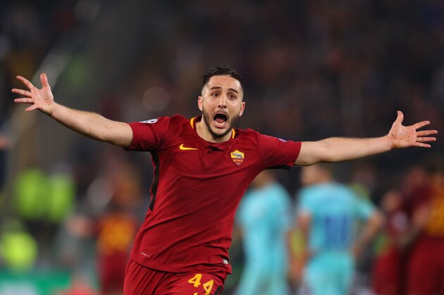 ROME, ITALY - APRIL 10:  Kostas Manolas of AS Roma celebrates at the full time whistle during the UEFA Champions League Quarter Final Second Leg match between AS Roma and FC Barcelona at Stadio Olimpico on April 10, 2018 in Rome, Italy.  (Photo by Catherine Ivill/Getty Images)