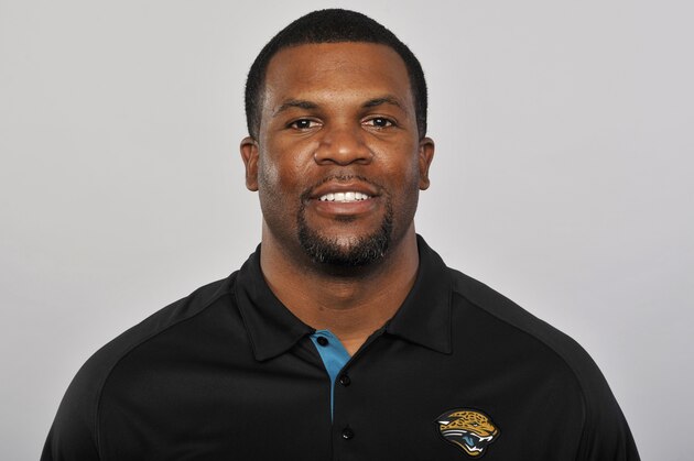 FILE - This is a 2012 file photo of Marlon McCree of the Jacksonville Jaguars NFL football team. Authorities say the former Jaguars safety and assistant coach was arrested Saturday, April 7, 2018, following a vehicle chase with his ex-wife and crashing his truck into her SUV.  A Jacksonville Sheriff's Office report says the 41-year-old McCree was arrested on charges of simple assault and aggravated battery. (AP Photo/File)