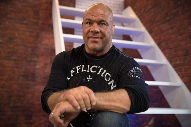 US wrestler and actor Kurt Angle poses on November 4, 2017, as he attends the 2017 Paris Games Week, at the Porte de Versailles exhibition centre in Paris. / AFP PHOTO / Thomas SAMSON        (Photo credit should read THOMAS SAMSON/AFP/Getty Images)
