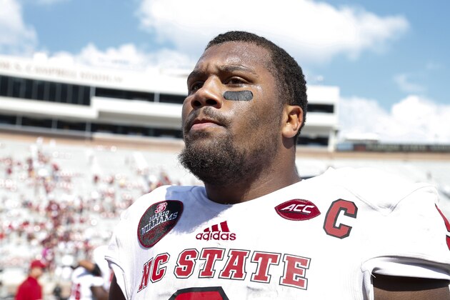 TALLAHASSEE, FL - SEPTEMBER 23: Defensive End Bradley Chubb #9 of the North Carolina State Wolfpack after the game against the Florida State Seminoles at Doak Campbell Stadium on Bobby Bowden Field on September 23, 2017 in Tallahassee, Florida. NC State defeated Florida State 27 to 21. (Photo by Don Juan Moore/Getty Images)