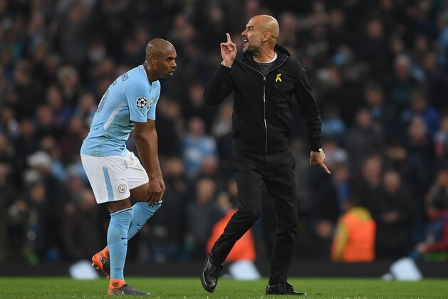 MANCHESTER, ENGLAND - APRIL 10:  manchester City coach Josep Guardiola reacts at the half time whistle during the UEFA Champions League Quarter Final Second Leg match between Manchester City and Liverpool at Etihad Stadium on April 10, 2018 in Manchester, England.  (Photo by Shaun Botterill/Getty Images,)