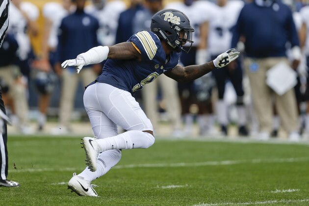 Pittsburgh defensive back Jordan Whitehead (9) plays against Rice in an NCAA college football game, Saturday, Sept. 30, 2017, in Pittsburgh. (AP Photo/Keith Srakocic) Pittsburgh defensive back Jordan Whitehead (9) plays against Rice in an NCAA college football game, Saturday, Sept. 30, 2017, in Pittsburgh. (AP Photo/Keith Srakocic)