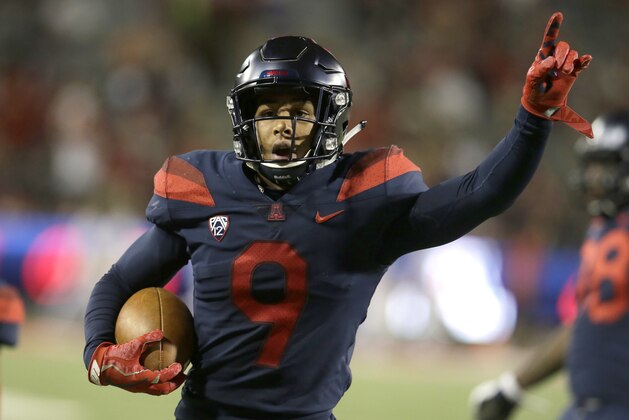 Arizona defensive back Dane Cruikshank (9) in the second half during an NCAA college football game against Utah, Friday, Sept. 22, 2017, in Tucson, Ariz. Utah defeated Arizona 30-24. (AP Photo/Rick Scuteri)