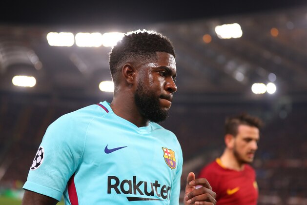 ROME, ITALY - APRIL 10: Samuel Umtiti of FC Barcelona during the UEFA Champions League Quarter Final Leg Two between AS Roma and FC Barcelona  at Stadio Olimpico on April 10, 2018 in Rome, Italy. (Photo by Catherine Ivill/Getty Images)