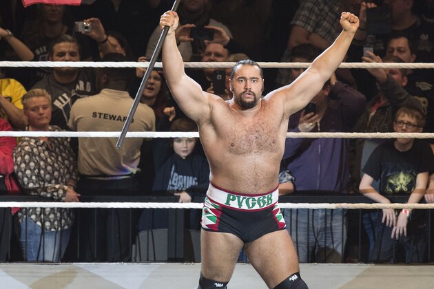 COLOGNE, GERMANY - FEBRUARY 11: Rusev during WWE Road to WrestleMania at the Lanxess Arena on February 11, 2016 in Cologne, Germany. (Photo by Marc Pfitzenreuter/Getty Images)