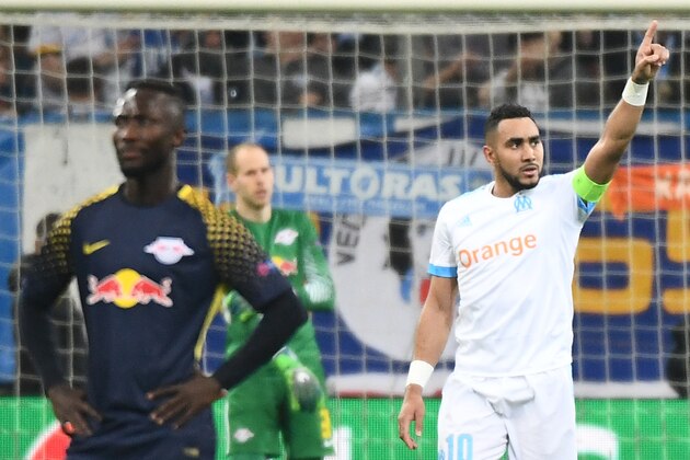 Marseille's French forward Dimitri Payet celebrates after scoring a goal during the Europa League quarter final second leg football match between Olympique de Marseille (OM) and RB Leipzig at the Velodrome stadium in Marseille on April 12, 2018. / AFP PHOTO / BORIS HORVAT        (Photo credit should read BORIS HORVAT/AFP/Getty Images)