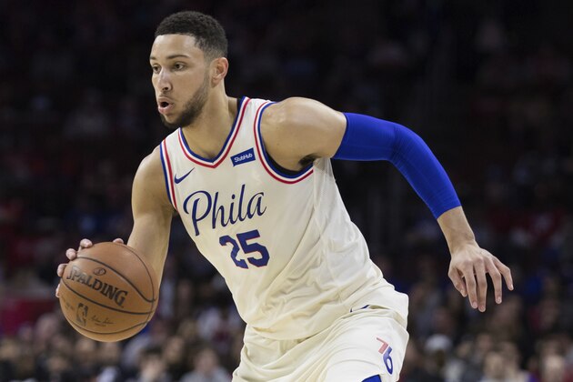 Philadelphia 76ers' Ben Simmons, of Australia, in action during the second half of an NBA basketball game against the Milwaukee Bucks, Wednesday, April 11, 2018, in Philadelphia. The 76ers won 130-95. (AP Photo/Chris Szagola)