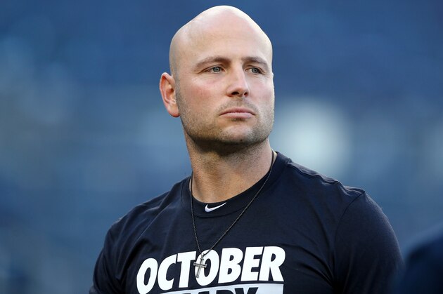 NEW YORK, NY - OCTOBER 03:  Matt Holliday #17 of the New York Yankees looks on prior to the American League Wild Card Game against the Minnesota Twins at Yankee Stadium on October 3, 2017 in the Bronx borough of New York City.  (Photo by Elsa/Getty Images)