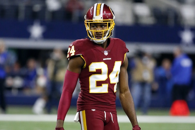 FILE - In this Nov. 30, 2017, file photo, Washington Redskins cornerback Josh Norman (24) lines up against the Dallas Cowboys in the first half of an NFL football game in Arlington, Texas. Consecutive shaky performances has put the spotlight on the Redskins top cornerback, who carries a $20 million cap hit and matching expectations. (AP Photo/Michael Ainsworth, File)