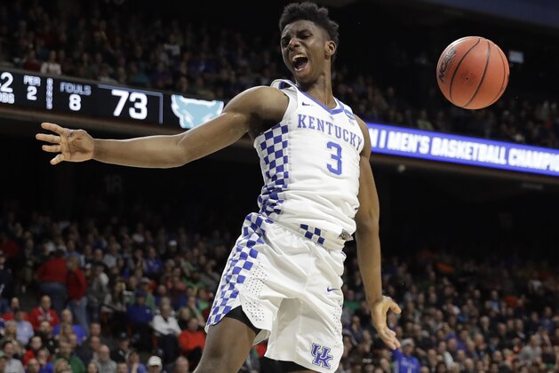 Kentucky guard Hamidou Diallo reacts after a dunk against Buffalo during the second half of a second-round game in the NCAA men's college basketball tournament Saturday, March 17, 2018, in Boise, Idaho. (AP Photo/Otto Kitsinger)