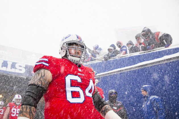 ORCHARD PARK, NY - DECEMBER 10:  Richie Incognito #64 of the Buffalo Bills walks out of the tunnel before the game against the Indianapolis Colts at New Era Field on December 10, 2017 in Orchard Park, New York.  Buffalo defeats Indianapolis in overtime 13-7. (Photo by Brett Carlsen/Getty Images)