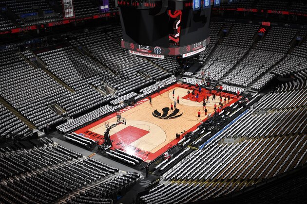 TORONTO, CANADA - APRIL 14: A general view of the arena before the game between the Washington Wizards and the Toronto Raptors in Game One of Round One of the 2018 NBA Playoffs on April 14, 2018 at the Air Canada Centre in Toronto, Ontario, Canada.  NOTE TO USER: User expressly acknowledges and agrees that, by downloading and or using this Photograph, user is consenting to the terms and conditions of the Getty Images License Agreement.  Mandatory Copyright Notice: Copyright 2018 NBAE (Photo by Ron Turenne/NBAE via Getty Images)