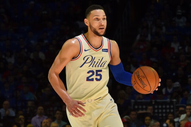 PHILADELPHIA, PA - APRIL 14:  Ben Simmons #25 of the Philadelphia 76ers handles the ball against the Miami Heat in game one of round one of the 2018 NBA Playoffs on April 14, 2018 at Wells Fargo Center in Philadelphia, Pennsylvania NOTE TO USER: User expressly acknowledges and agrees that, by downloading and/or using this Photograph, user is consenting to the terms and conditions of the Getty Images License Agreement. Mandatory Copyright Notice: Copyright 2018 NBAE (Photo by Jesse D. Garrabrant/NBAE via Getty Images)