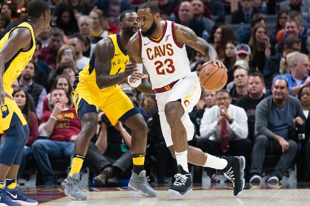 CLEVELAND, OH - JANUARY 26: LeBron James #23 of the Cleveland Cavaliers drives around Lance Stephenson #1 of the Indiana Pacers during the first half at Quicken Loans Arena on January 26, 2018 in Cleveland, Ohio. NOTE TO USER: User expressly acknowledges and agrees that, by downloading and or using this photograph, User is consenting to the terms and conditions of the Getty Images License Agreement. (Photo by Jason Miller/Getty Images)