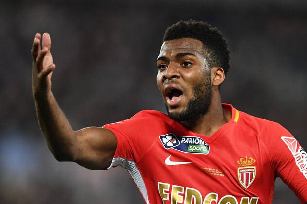 Monaco's French midfielder Thomas Lemar gestures during the French League Cup final football match between Monaco (ASM) and Paris Saint-Germain (PSG) at The Matmut Atlantique Stadium in Bordeaux, southwestern France on March 31, 2018.  / AFP PHOTO / FRANCK FIFE        (Photo credit should read FRANCK FIFE/AFP/Getty Images)