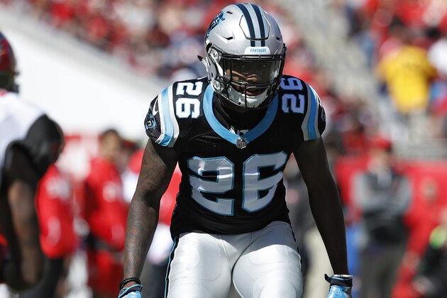 TAMPA, FL - OCTOBER 29: Daryl Worley #26 of the Carolina Panthers lines up during a game against the Tampa Bay Buccaneers at Raymond James Stadium on October 29, 2017 in Tampa, Florida. The Panthers defeated the Bucs 17-3. (Photo by Joe Robbins/Getty Images)