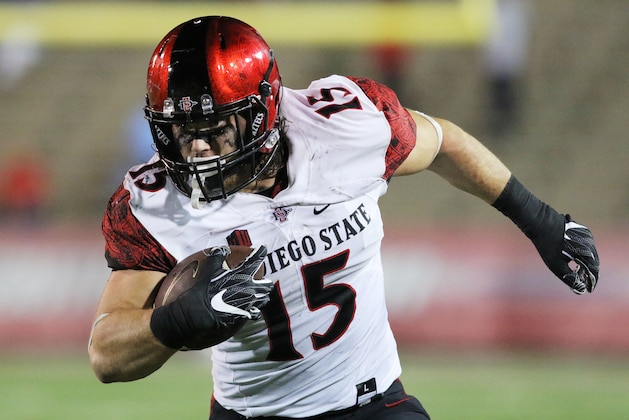 San Diego State Aztecs fullback Nick Bawden runs the ball against the South Alabama Jaguars during the second half of an NCAA college football game, Saturday, Oct. 1, 2016, in Mobile, Ala. South Alabama defeated San Diego State 42-24.(AP Photo/Dan Anderson)