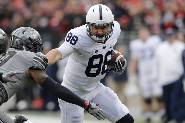 Penn State tight end Mike Gesicki plays against Ohio State during an NCAA college football game Saturday, Oct. 28, 2017, in Columbus, Ohio. (AP Photo/Jay LaPrete)