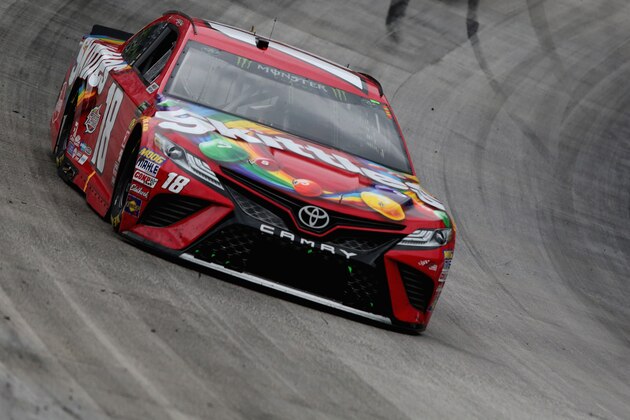BRISTOL, TN - APRIL 15:  Kyle Busch, driver of the #18 Skittles Toyota, racees during the Monster Energy NASCAR Cup Series Food City 500 at Bristol Motor Speedway on April 15, 2018 in Bristol, Tennessee.  (Photo by Jerry Markland/Getty Images)
