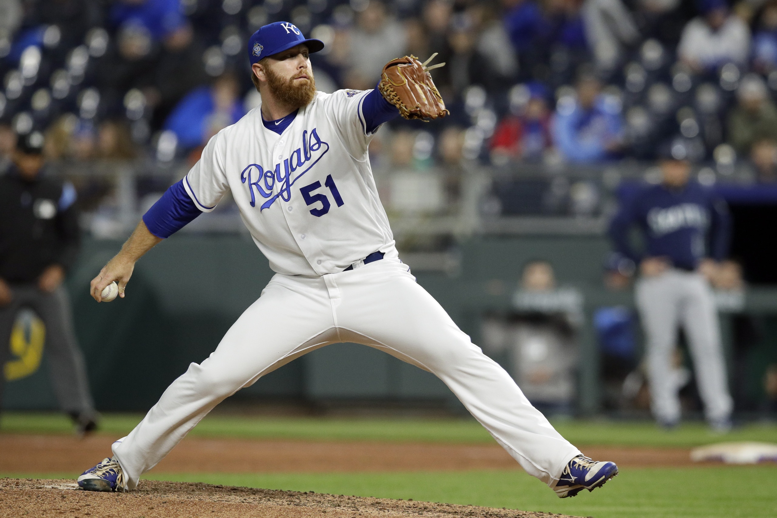 Kansas City Royals relief pitcher Blaine Boyer during a baseball game against the Seattle Mariners at Kauffman Stadium in Kansas City, Mo., Tuesday, April 10, 2018. (AP Photo/Orlin Wagner) Kansas City Royals relief pitcher Blaine Boyer during a baseball game against the Seattle Mariners at Kauffman Stadium in Kansas City, Mo., Tuesday, April 10, 2018. (AP Photo/Orlin Wagner)