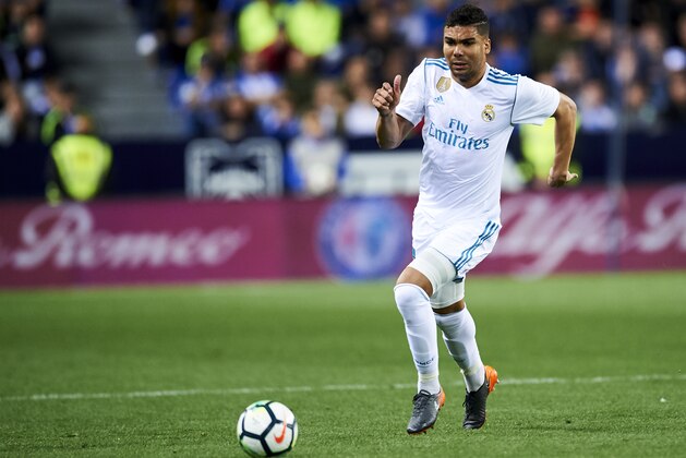 MALAGA, SPAIN - APRIL 15:  Casemiro of Real Madrid controls the ball during the La Liga match between Malaga CF and Real Madrid CF at Estadio La Rosaleda on April 15, 2018 in Malaga, Spain.  (Photo by Aitor Alcalde/Getty Images)