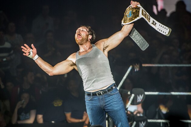 Dean Ambrose celebrates victory over the Wiz during the WWE show at Zenith Arena on may 09, 2017 in Lille, north France. / AFP PHOTO / PHILIPPE HUGUEN        (Photo credit should read PHILIPPE HUGUEN/AFP/Getty Images)