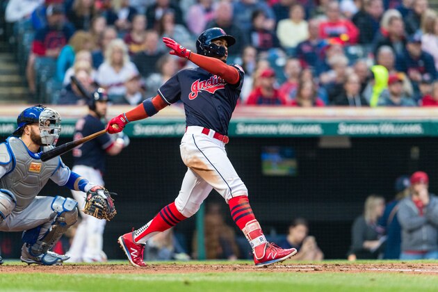 CLEVELAND, OH - APRIL 13: Francisco Lindor #12 of the Cleveland Indians hits an RBI single during the second inning against the Toronto Blue Jays at Progressive Field on April 13, 2018 in Cleveland, Ohio. (Photo by Jason Miller/Getty Images)