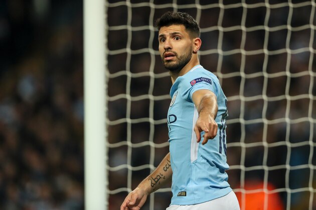 MANCHESTER, ENGLAND - APRIL 10: Sergio Aguero of Manchester City reacts during the UEFA Champions League Quarter Final Second Leg match at Etihad Stadium on April 10, 2018 in Manchester, England. (Photo by Matthew Ashton - AMA/Getty Images)